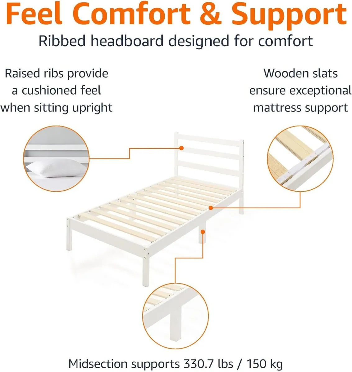 Solid Pine Wood Platform Bed Frame with Ribbed - Image 4