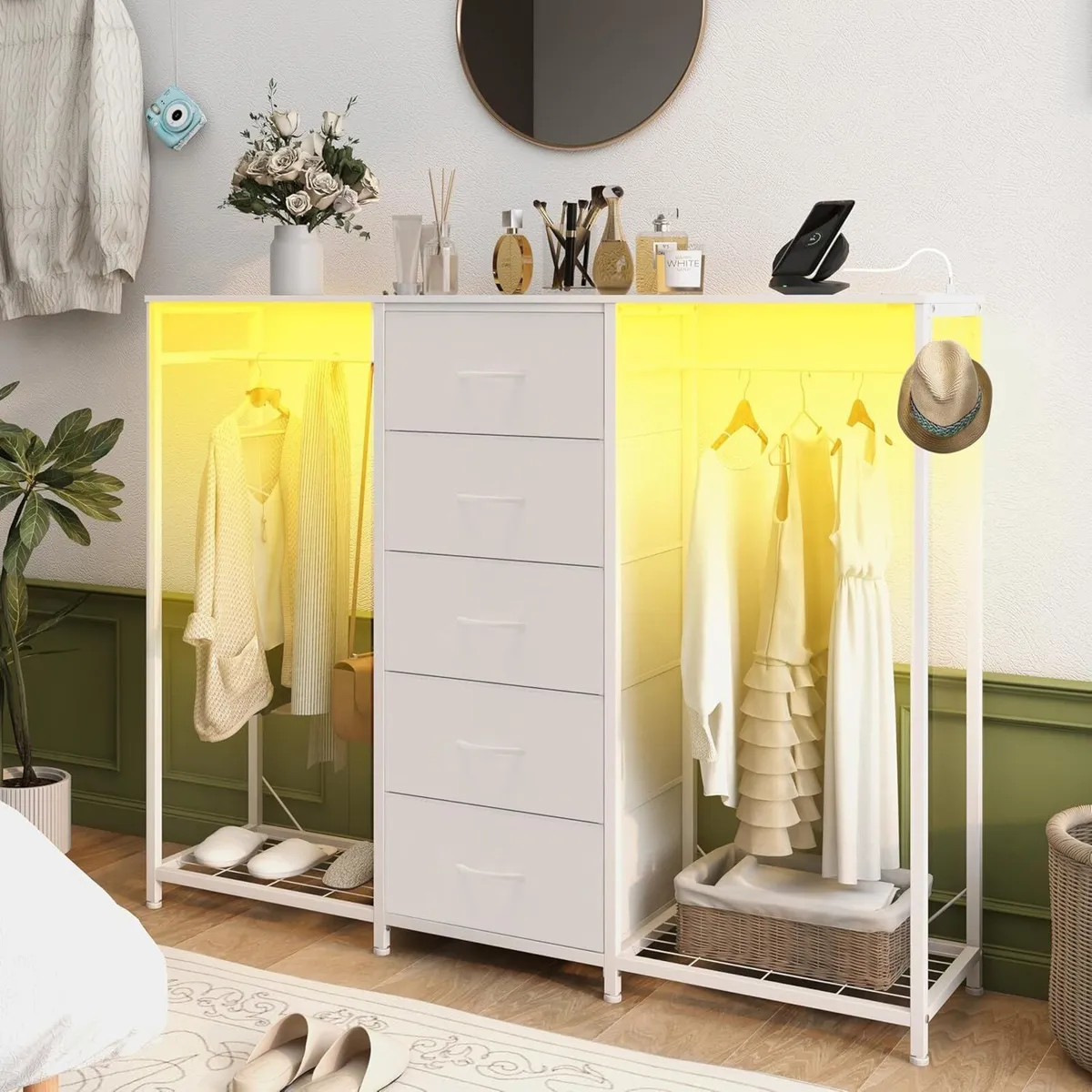 5 Drawer Dresser with Clothes Rack Chest of - Image 2