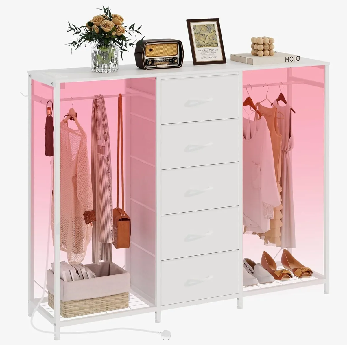 5 Drawer Dresser with Clothes Rack Chest of - Image 1