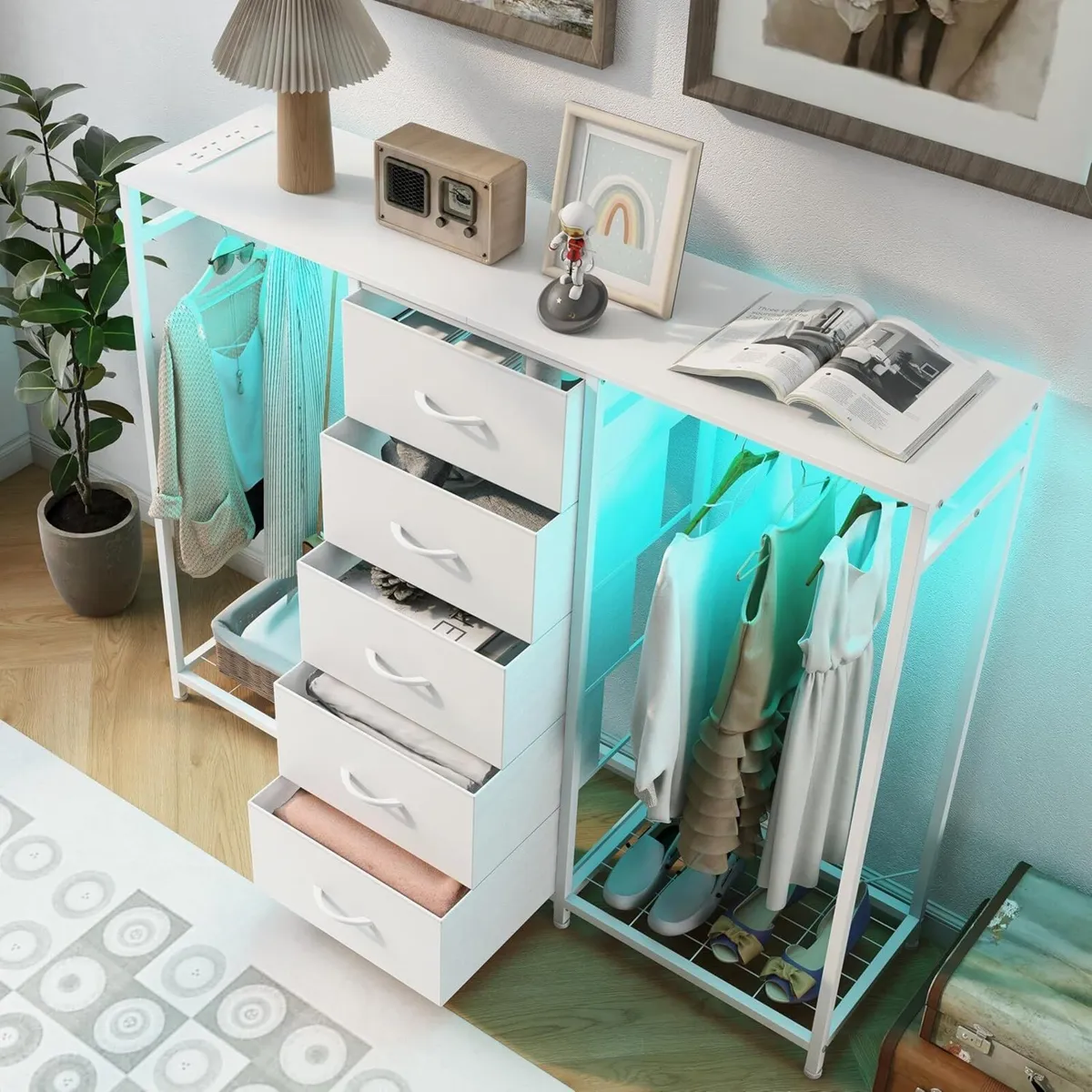 5 Drawer Dresser with Clothes Rack Chest of - Image 4