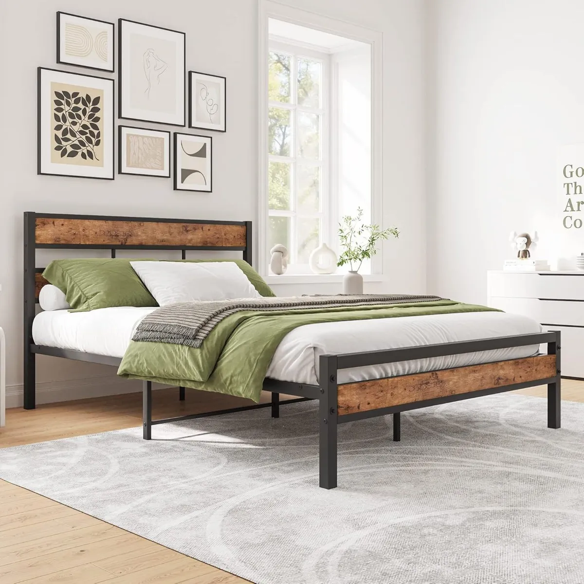 Double Bed Frame with Wooden Headboard Heavy Duty - Image 3