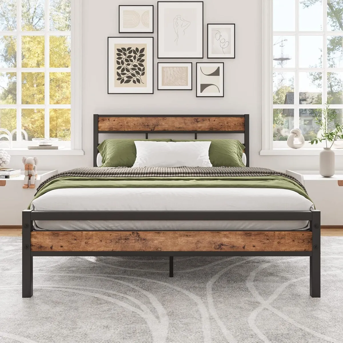 Double Bed Frame with Wooden Headboard Heavy Duty - Image 4
