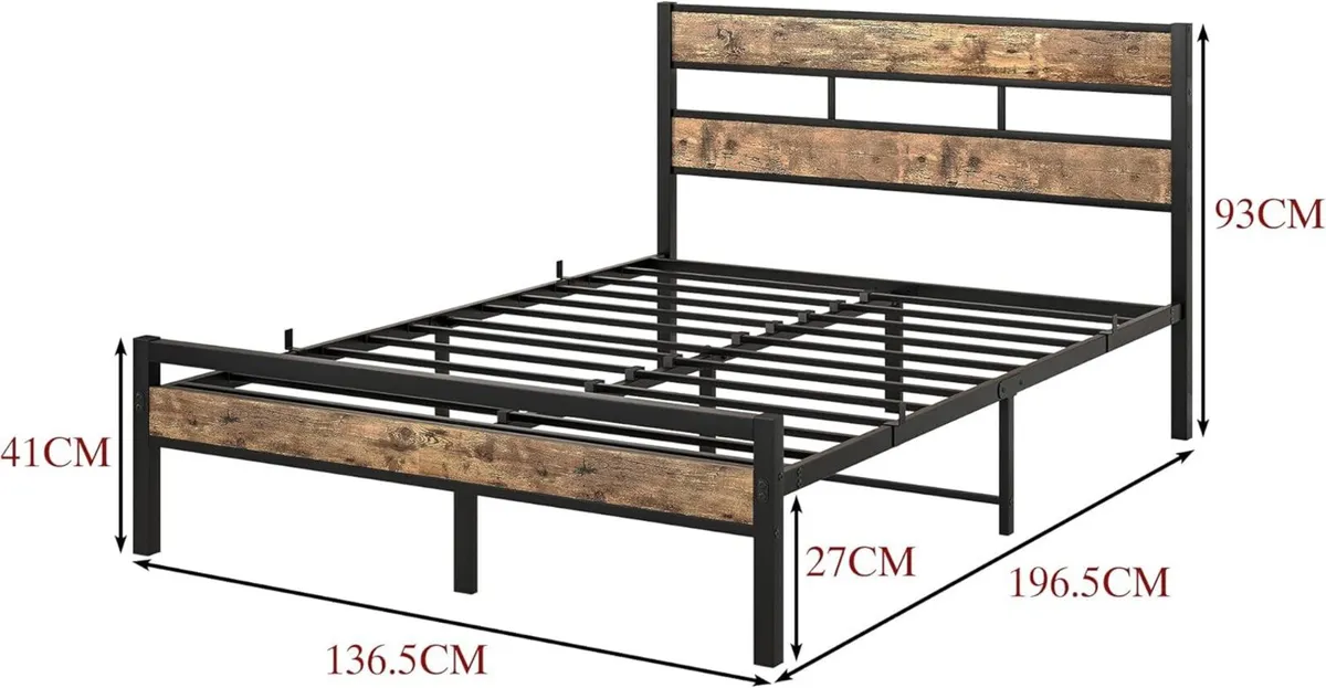 Double Bed Frame with Wooden Headboard Heavy Duty - Image 2