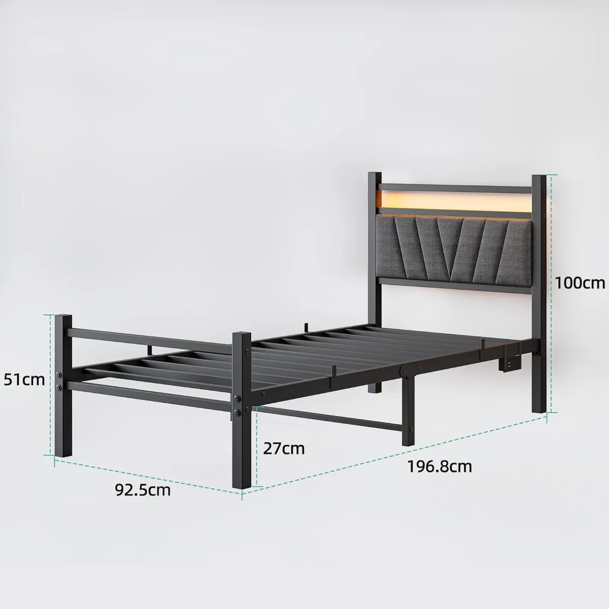 3FT Single Bed Frame Metal Platform Upholstered - Image 2