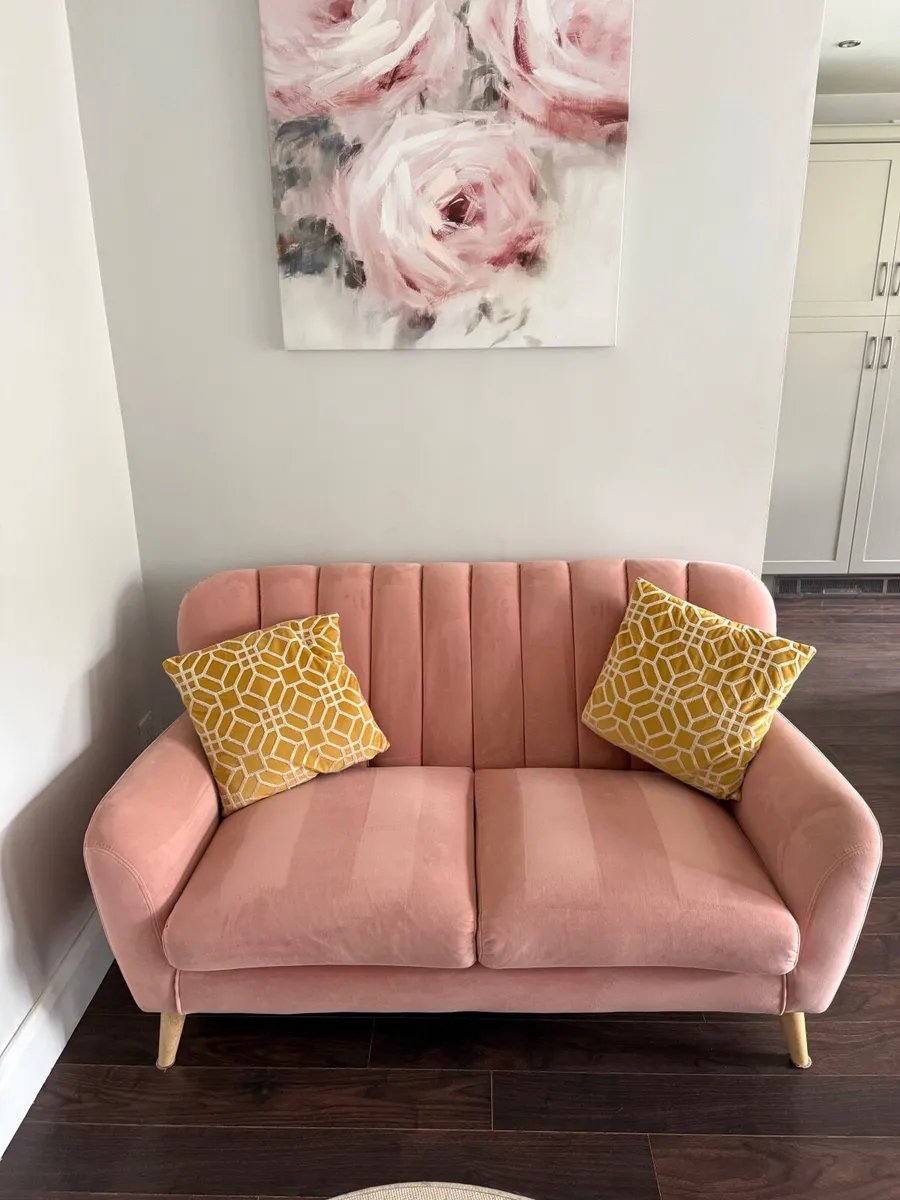 Pink Velvet 2 seater Sofa - Image 1