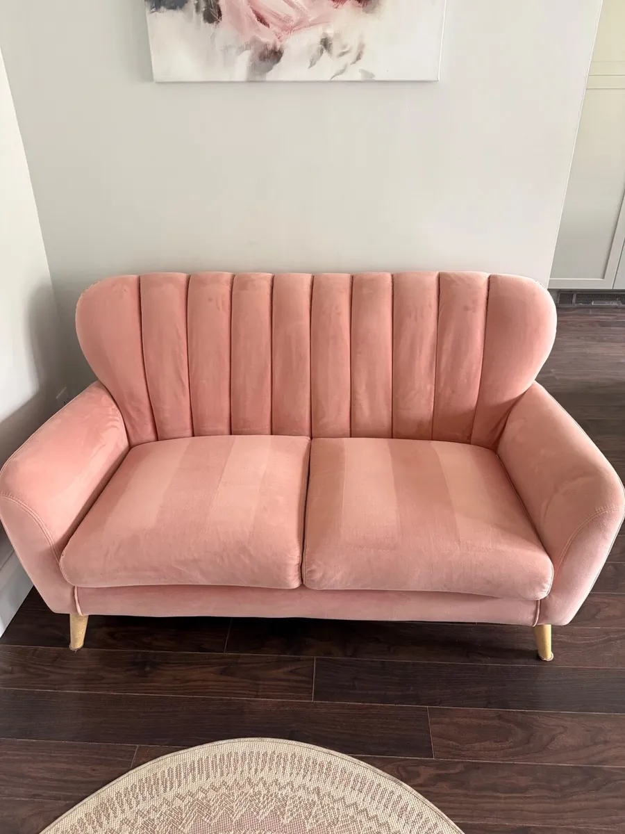 Pink Velvet 2 seater Sofa - Image 3