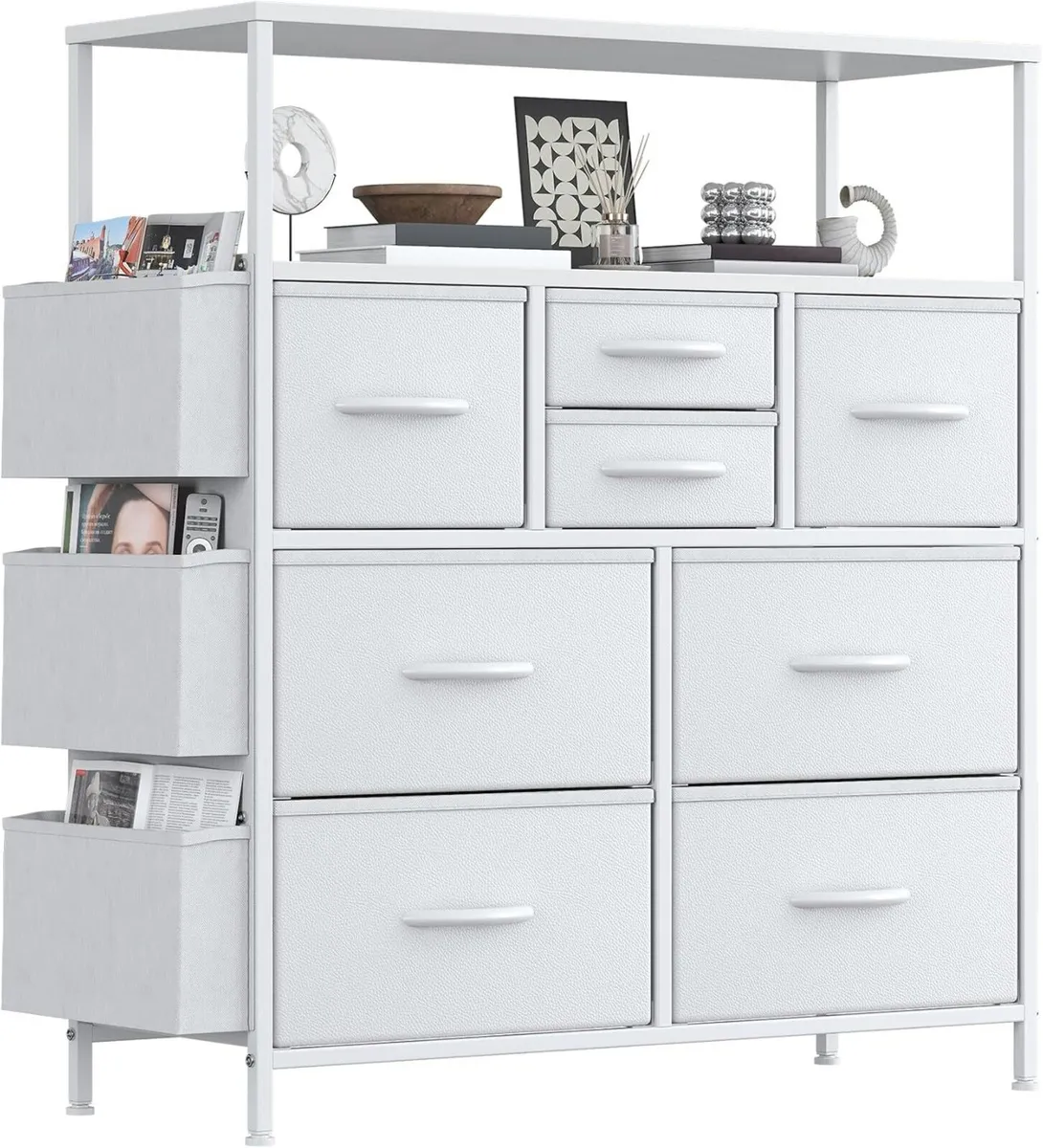 Tall Chest of Drawers 8 Fabric Dresser with Shelf - Image 1