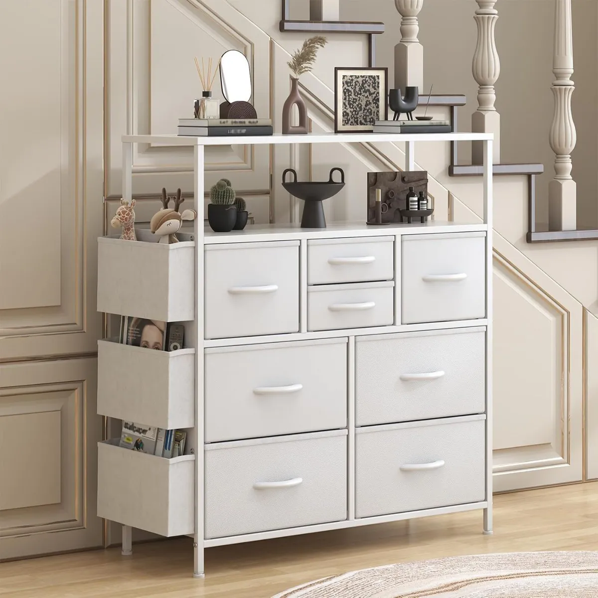 Tall Chest of Drawers 8 Fabric Dresser with Shelf - Image 2