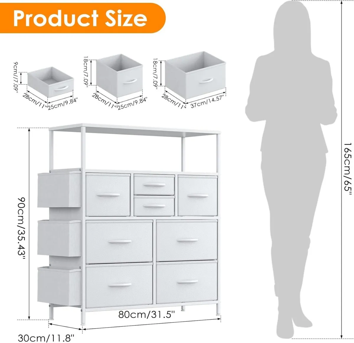 Tall Chest of Drawers 8 Fabric Dresser with Shelf - Image 3