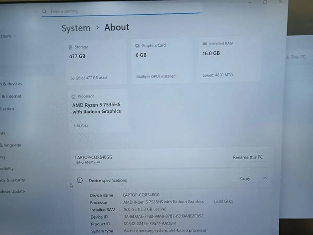 Acer Nitro V15 Gaming 15.6" Laptop, Ryzen 5 7535HS 16GB, 512GB SSD, Windows 11, NVIDIA GeForce RTX 3050 - Image 3