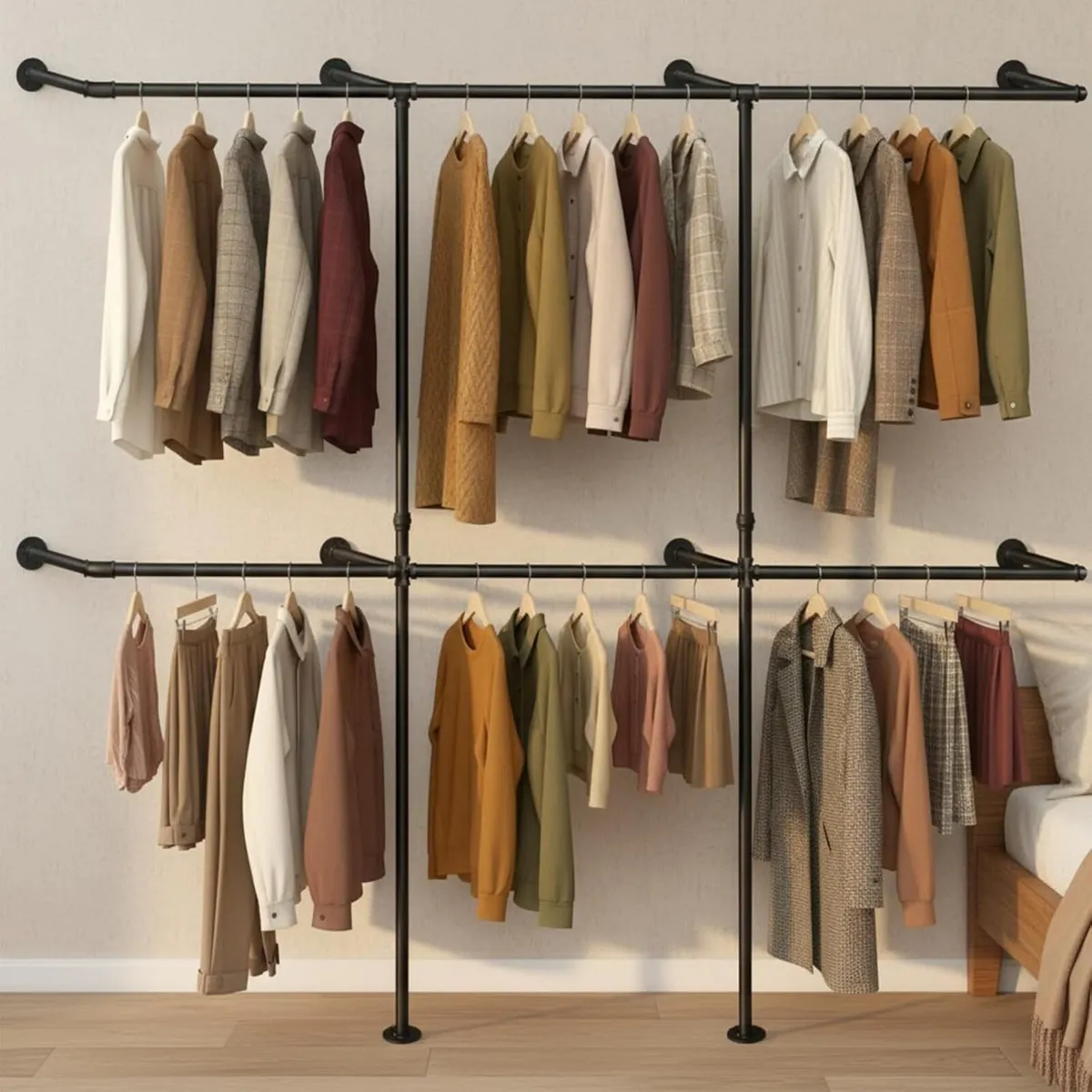 Industrial Pipe Clothing Rack Heavy Duty Wall - Image 1