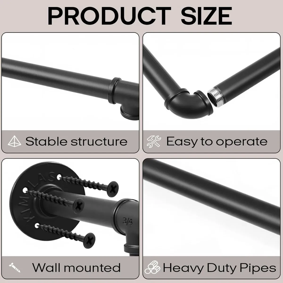 Industrial Pipe Clothing Rack Heavy Duty Wall - Image 3