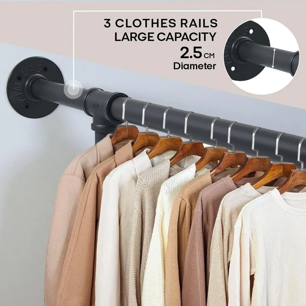Industrial Pipe Clothing Rack Heavy Duty Wall - Image 4