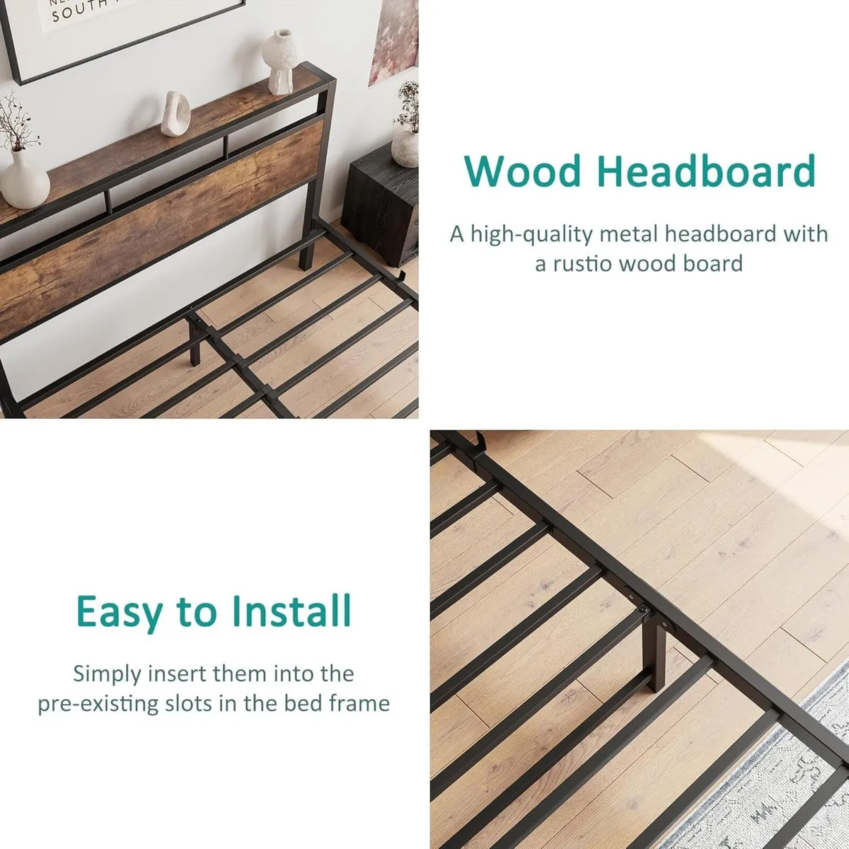 Double Bed Frame with Wooden Storage Shelf - Image 4