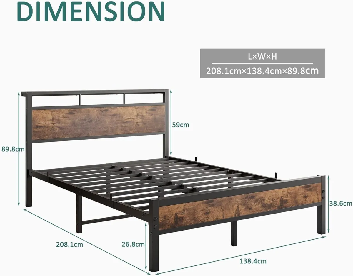 Double Bed Frame with Wooden Storage Shelf - Image 2