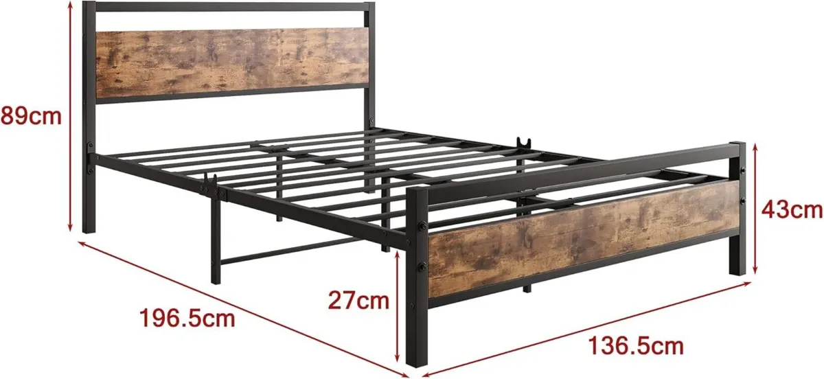 Double Bed Frames with Wood Headboard Heavy Duty - Image 2