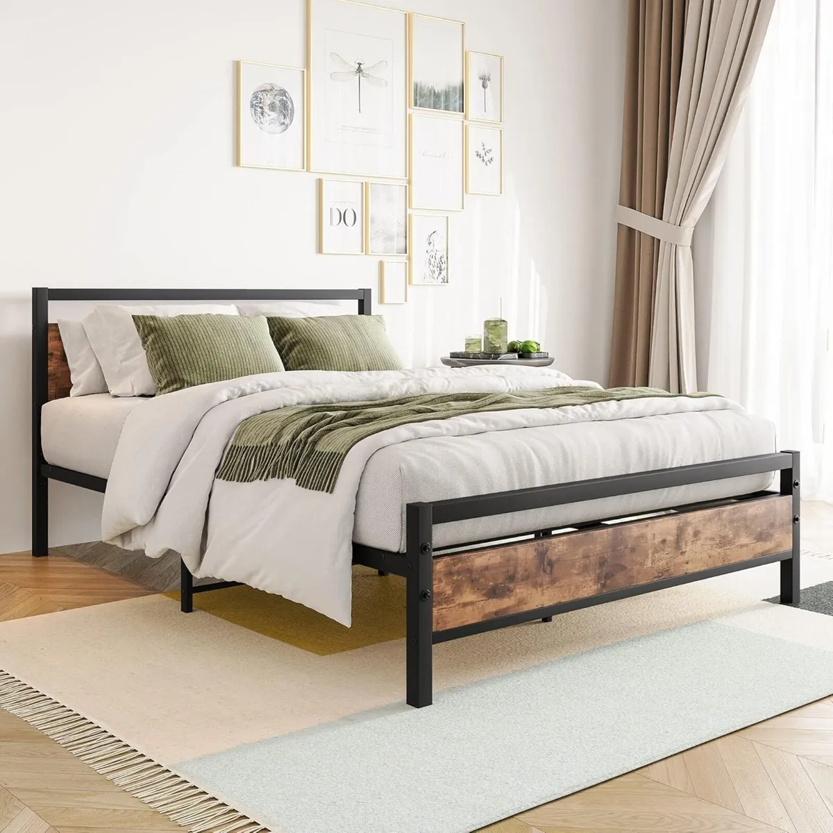 Double Bed Frames with Wood Headboard Heavy Duty - Image 3