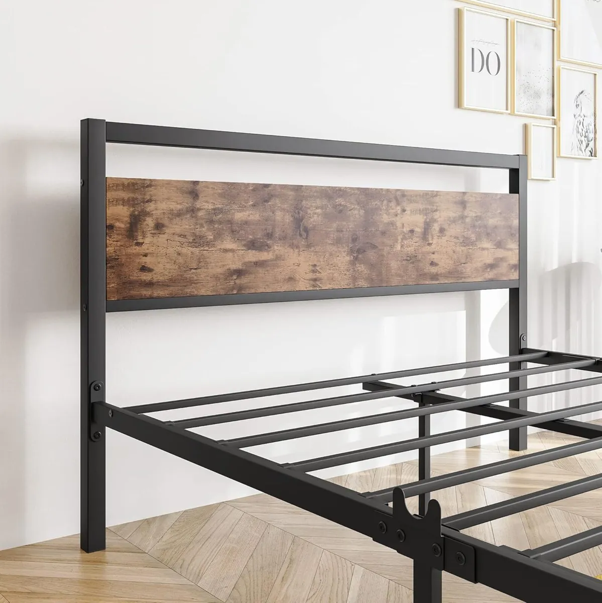 Double Bed Frames with Wood Headboard Heavy Duty - Image 4