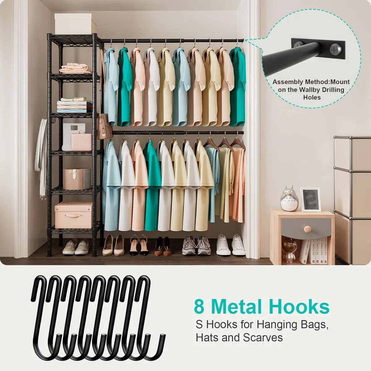 Telescopic Garment Rack Wall Mounted Coat Hanging - Image 3