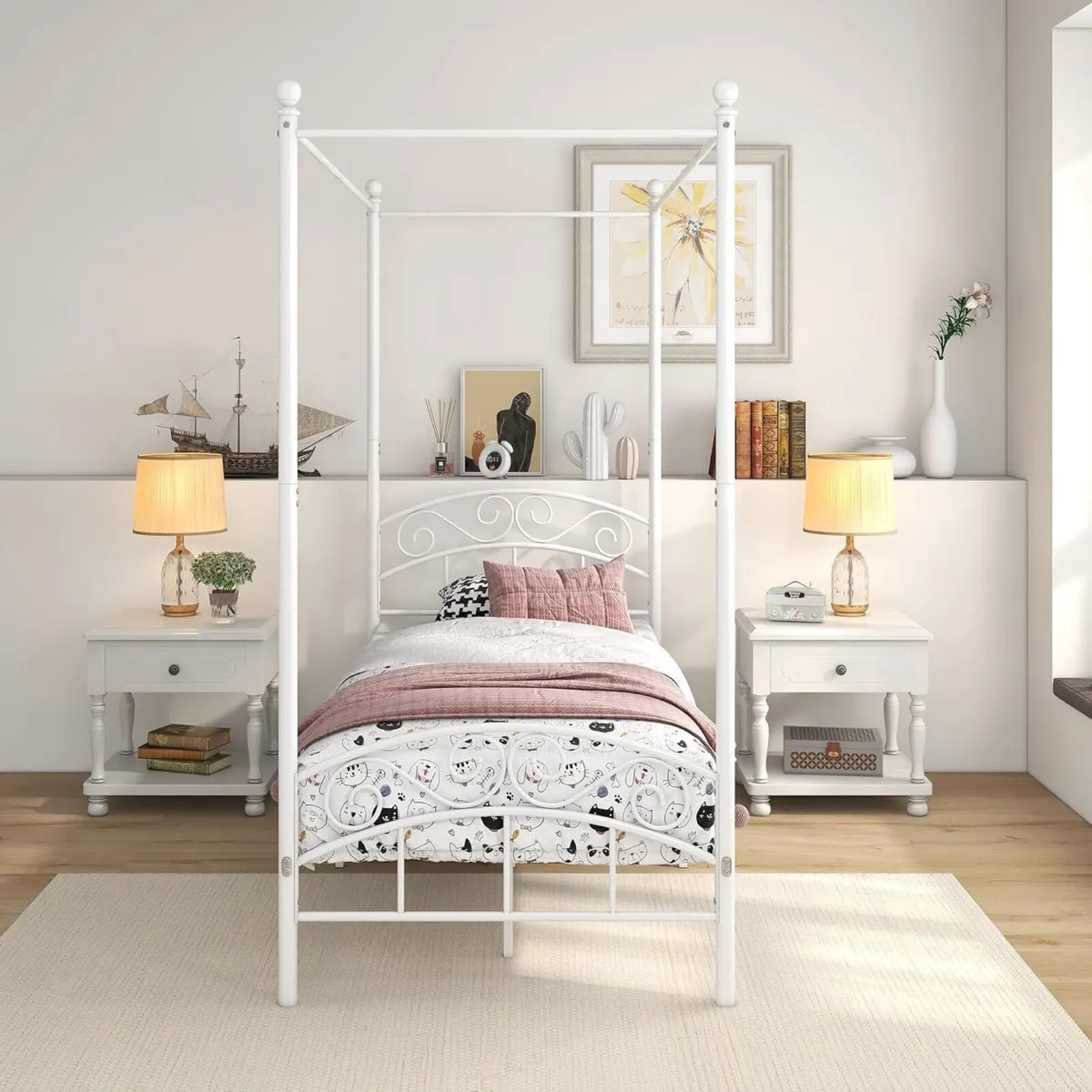 JURMERRY Canopy Bed Frame 3ft Single Size with - Image 1