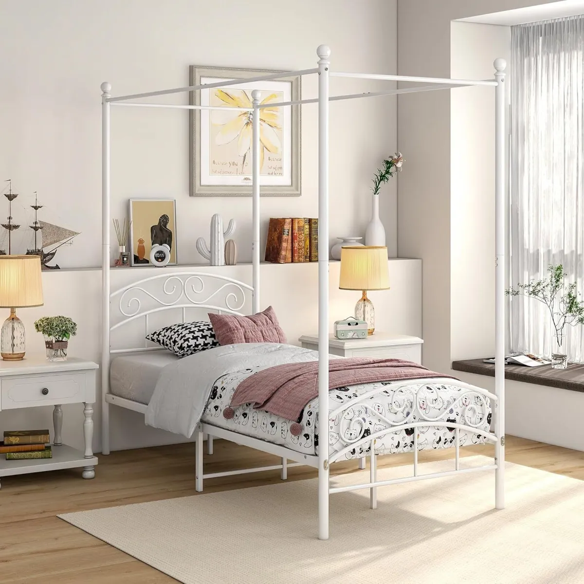 JURMERRY Canopy Bed Frame 3ft Single Size with - Image 3