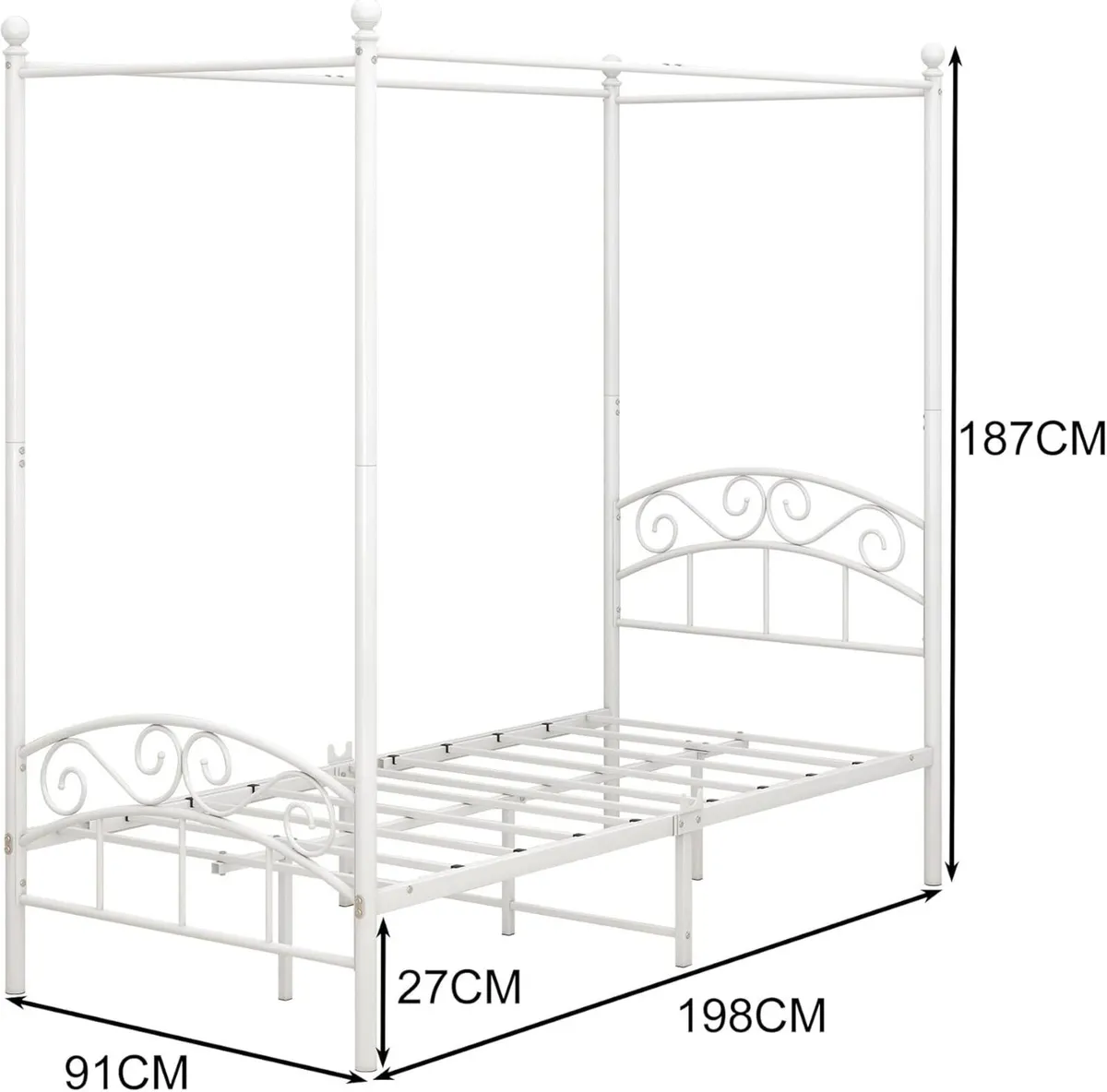 JURMERRY Canopy Bed Frame 3ft Single Size with - Image 2