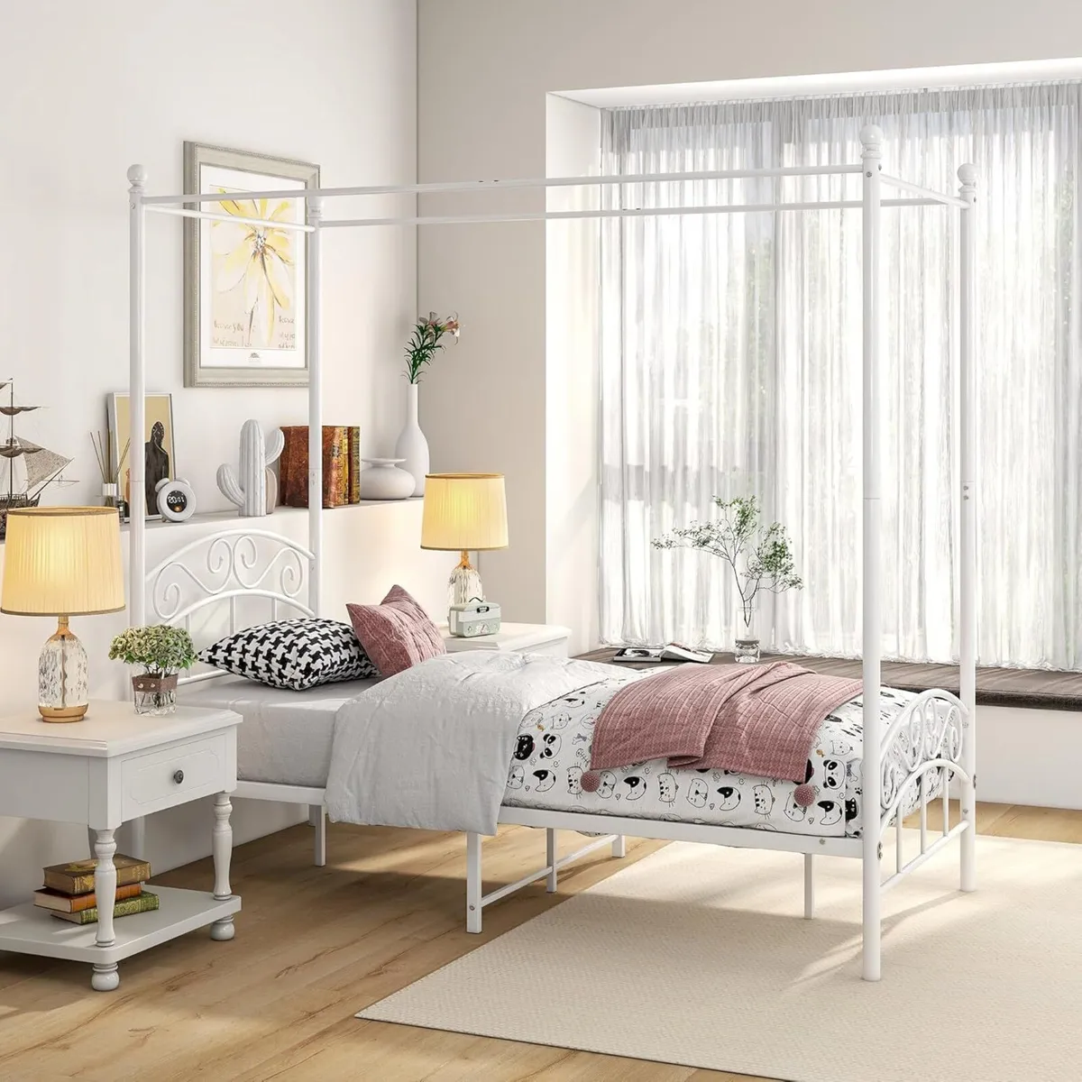 JURMERRY Canopy Bed Frame 3ft Single Size with - Image 4