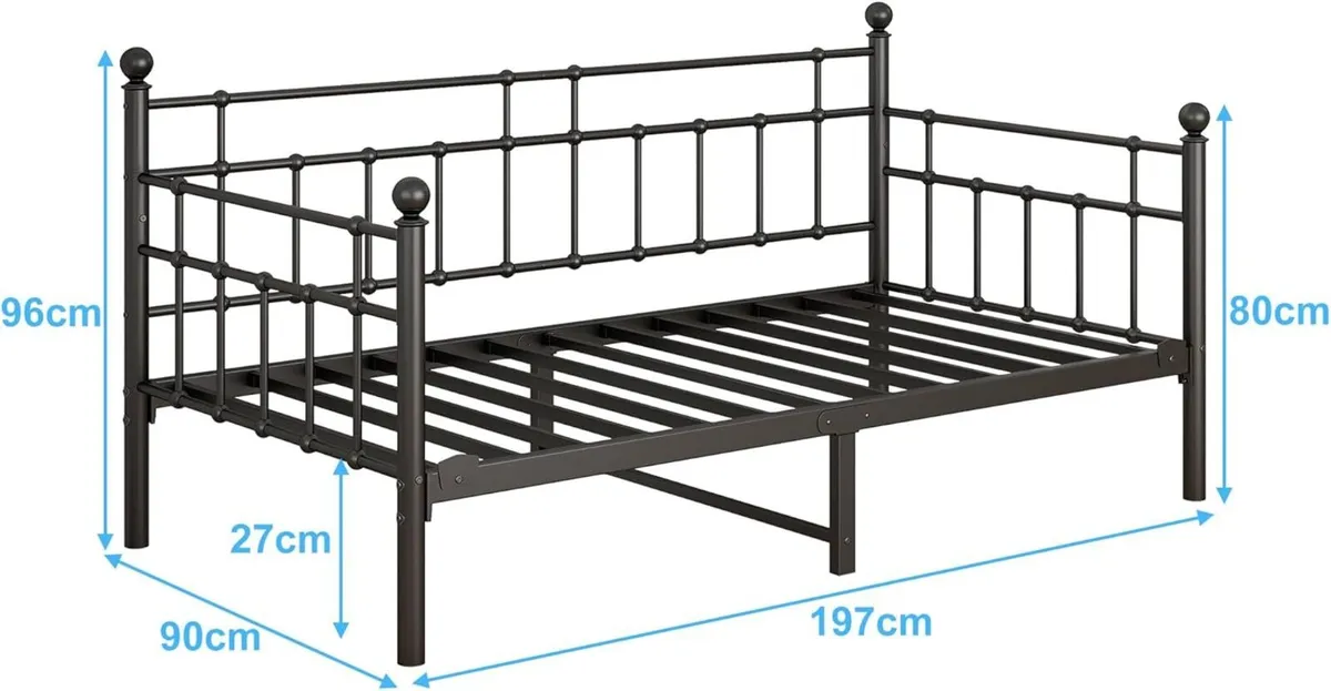 Metal Single Daybed Frame 3ft Sofa Bed 90x190 cm - Image 2