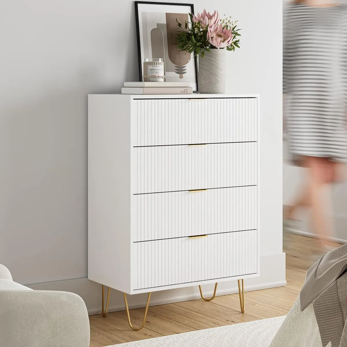 White Chest of 4 Drawers for Bedroom 60x34x91cm - Image 1