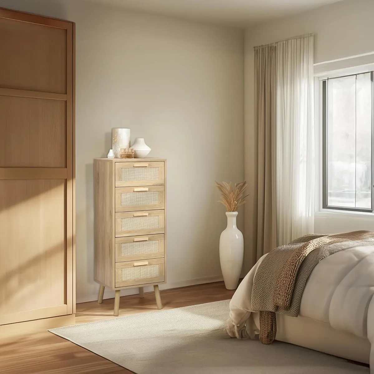 Rattan Chest of Drawers Bedroom Tall Chester with - Image 2