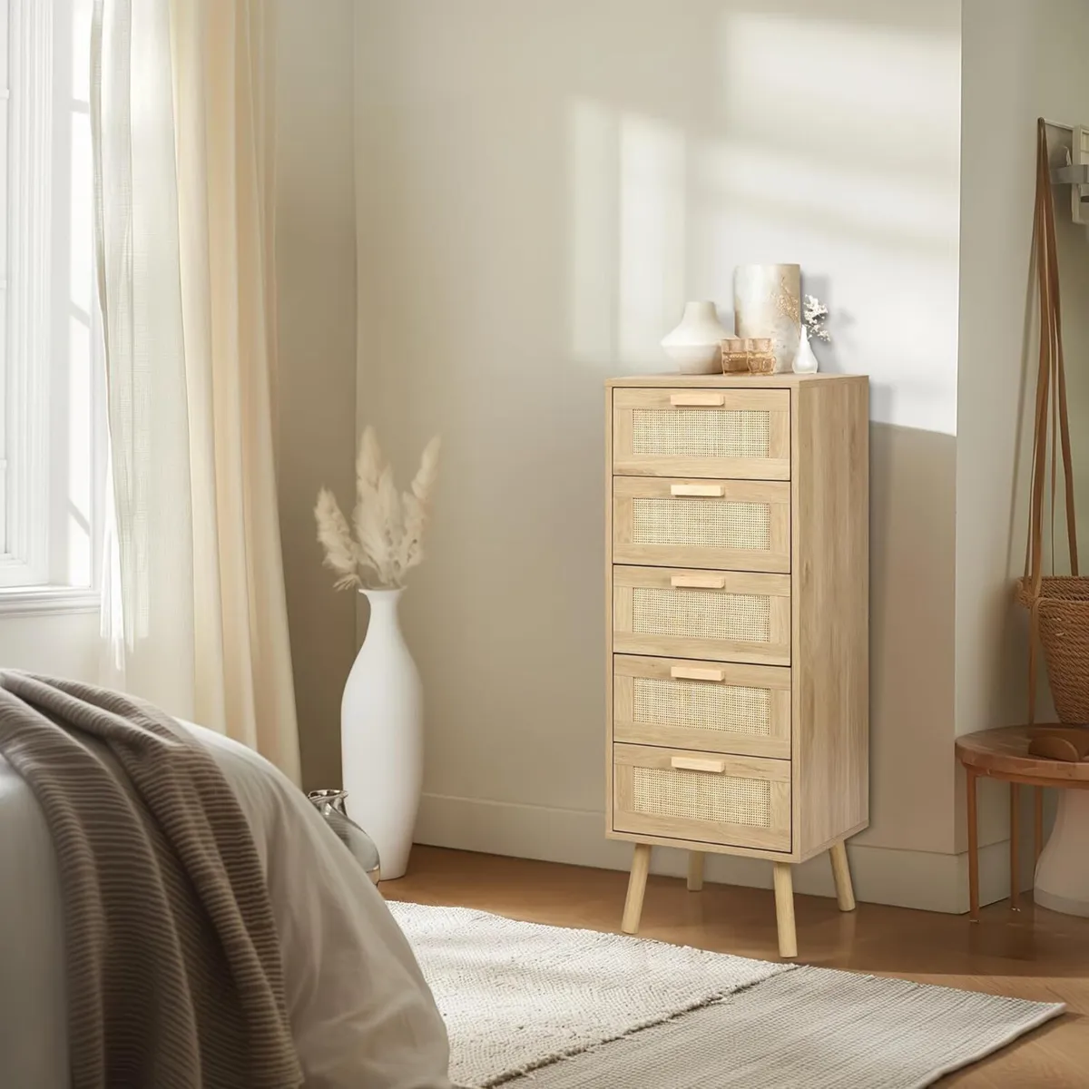 Rattan Chest of Drawers Bedroom Tall Chester with - Image 4