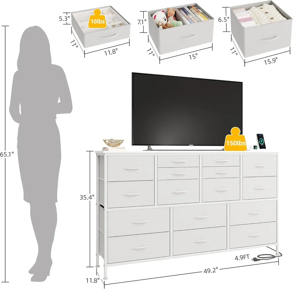 Chest of Drawers Bedroom Contains 2 AC Ports USB - Image 2