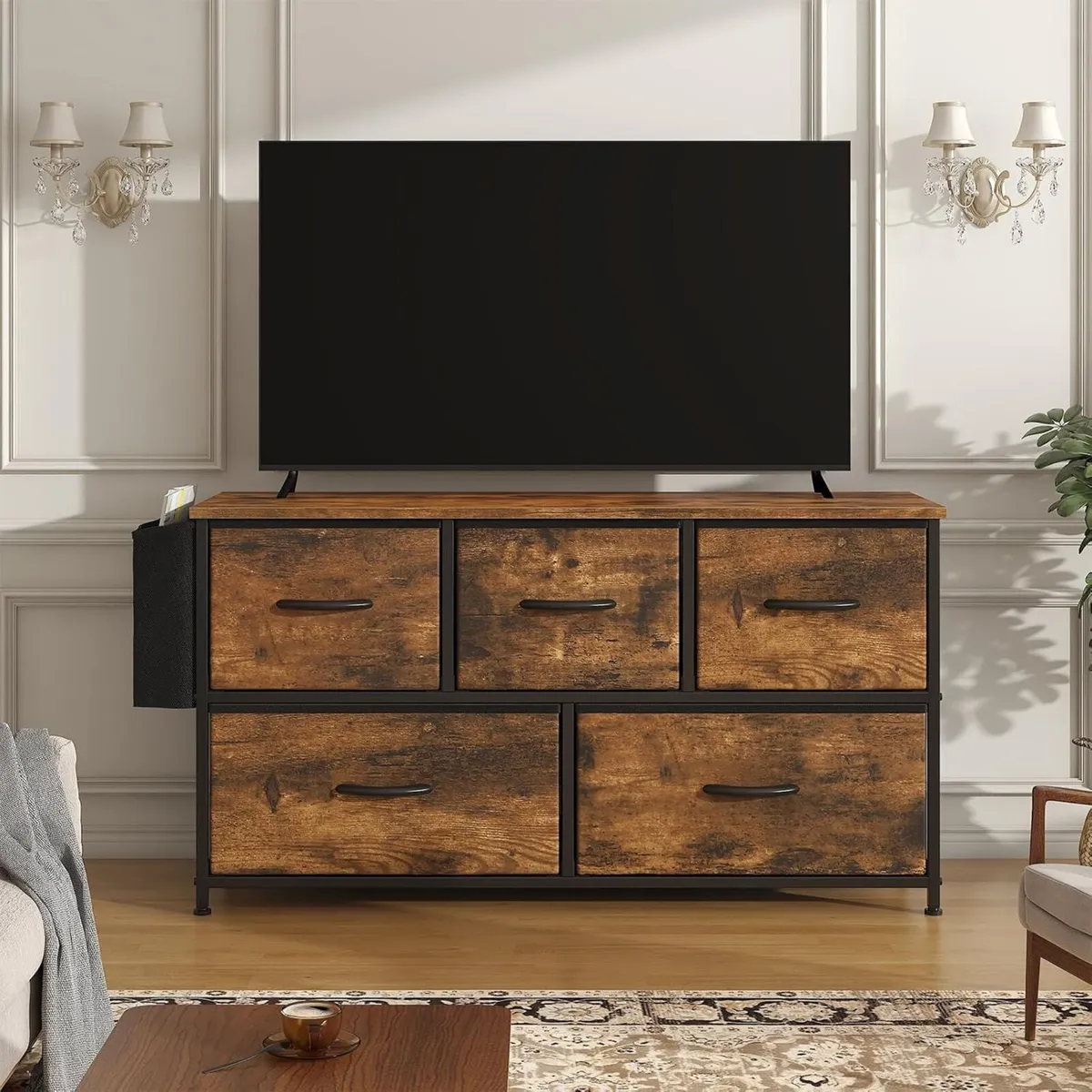 Fabric 5 Drawer Storage Cabinet with Side Pocket - Image 3