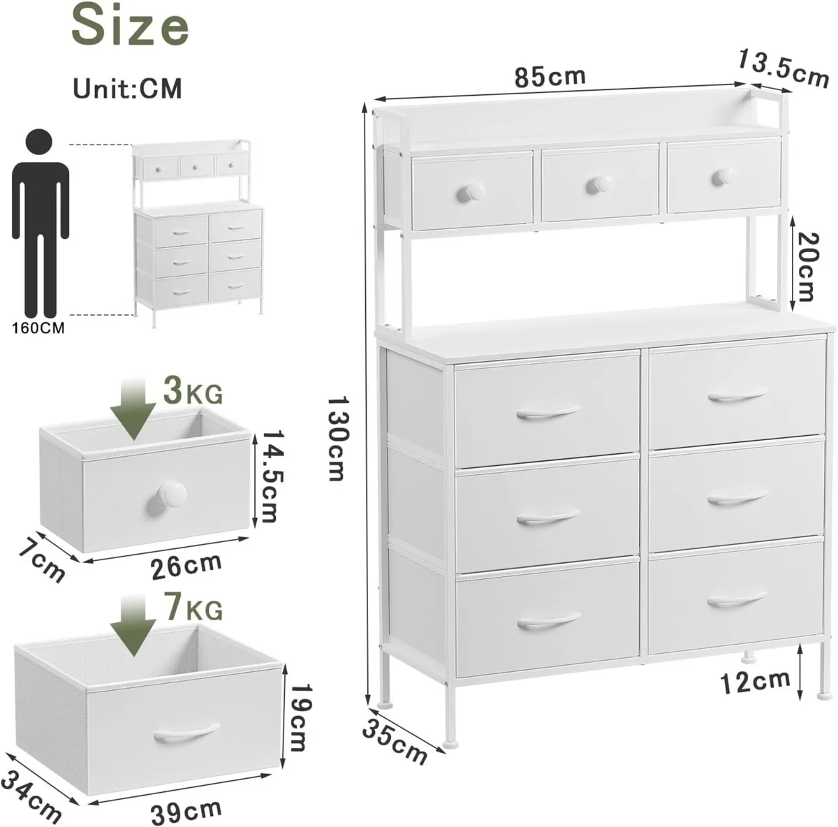 Chest of Drawers 9-Drawer Bedroom Cabinet with - Image 3