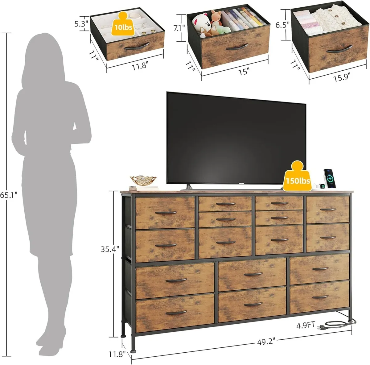 Chest of Drawers Bedroom Contains 2 AC Ports USB - Image 2