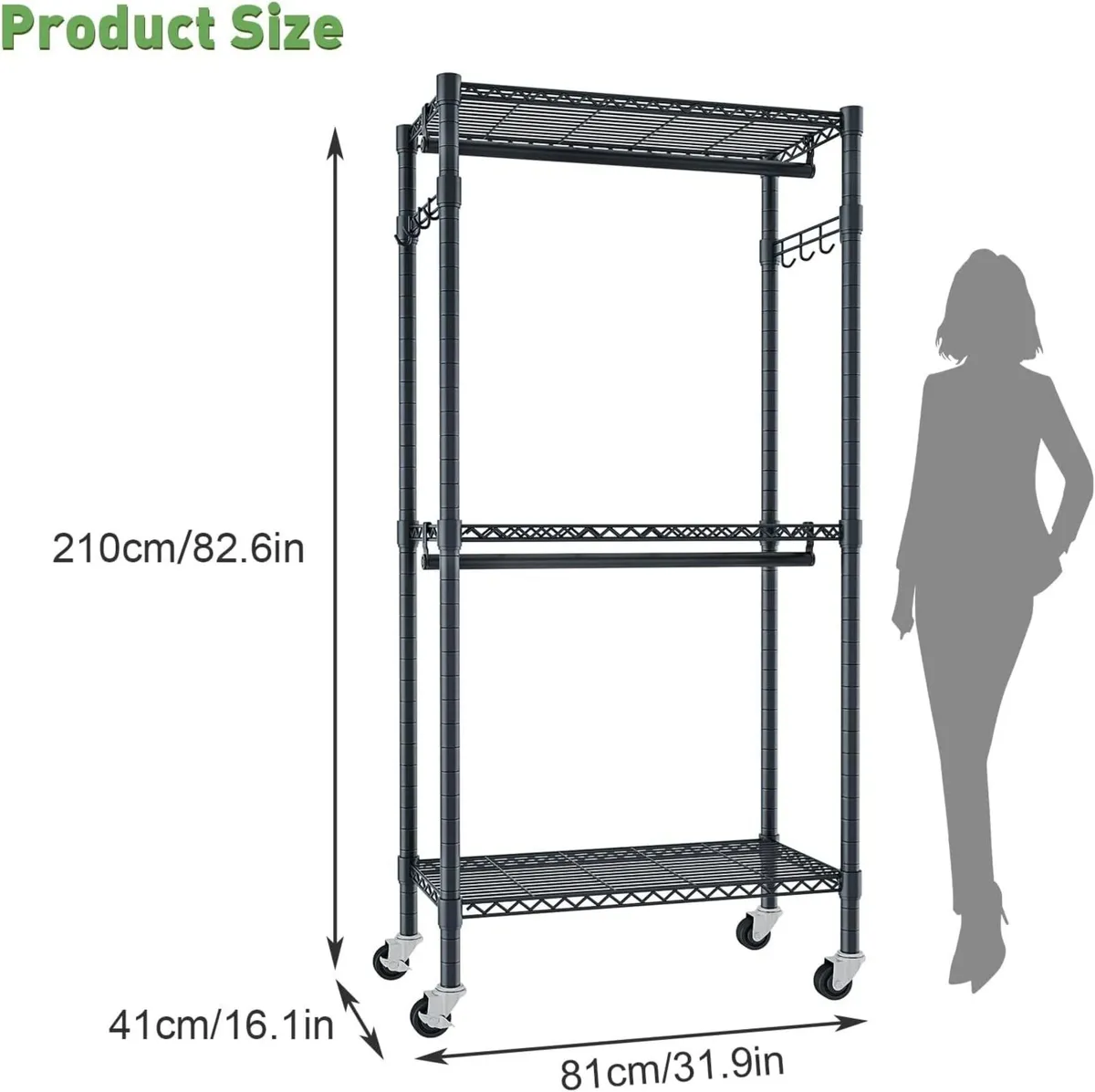 Clothes Rail with Storage Shelves Heavy Duty - Image 2
