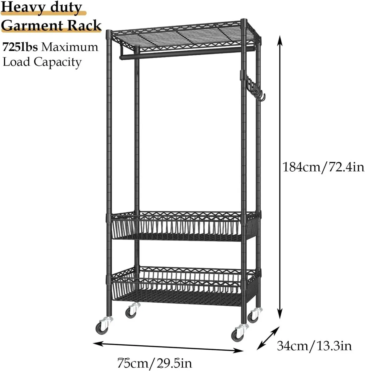 Clothes Rails with Wheels Heavy Duty Clothing - Image 3