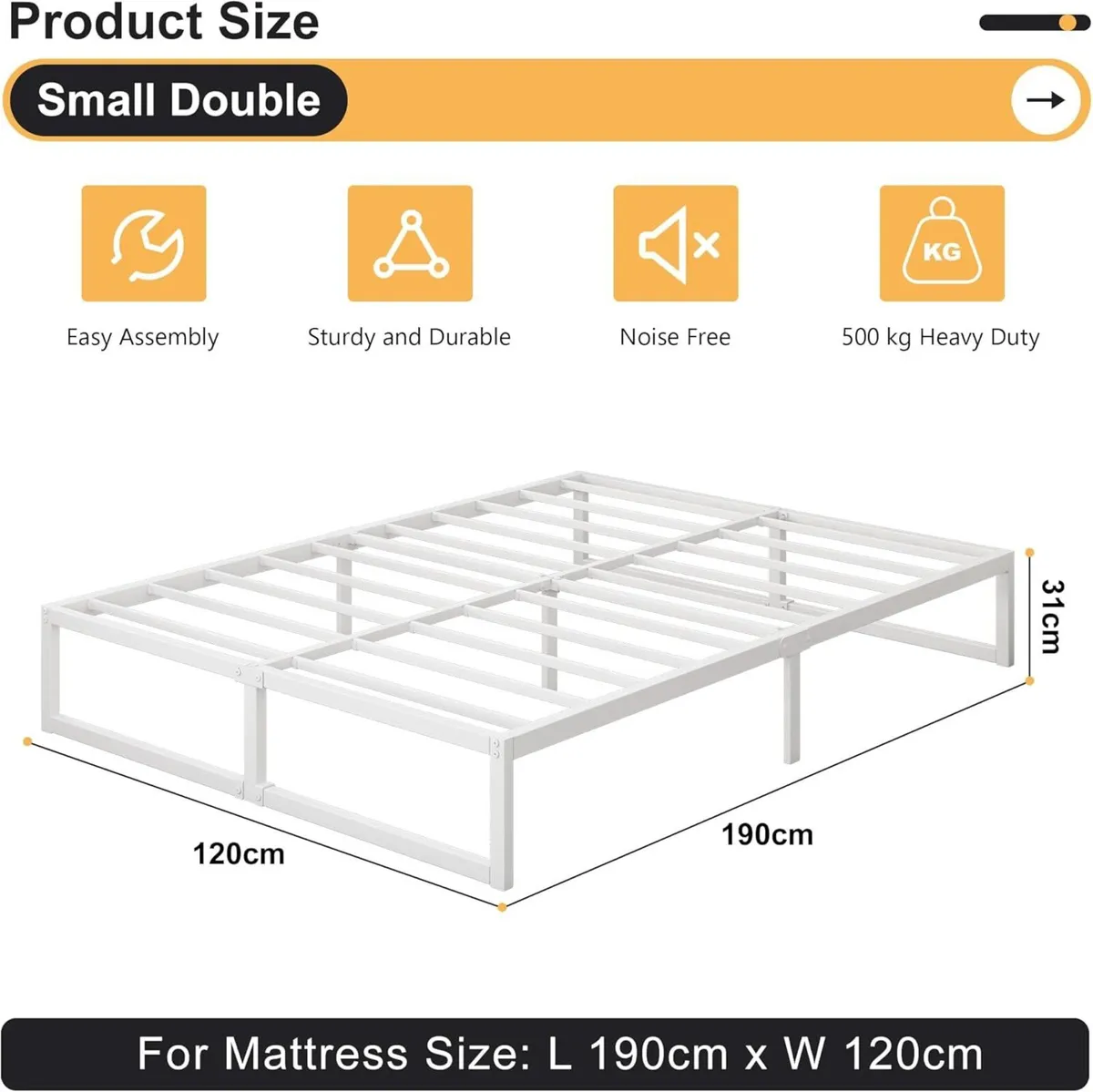 Small Double Bed Frame 120x190 cm Metal with - Image 2