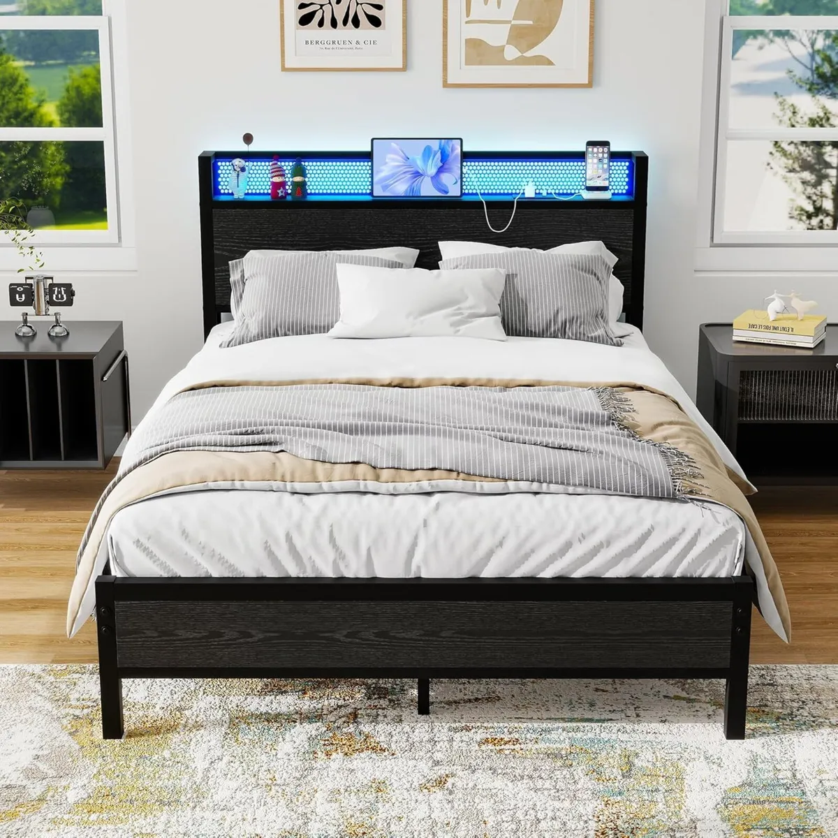 Double Bed Frame with LED Lights/Charging Station - Image 1