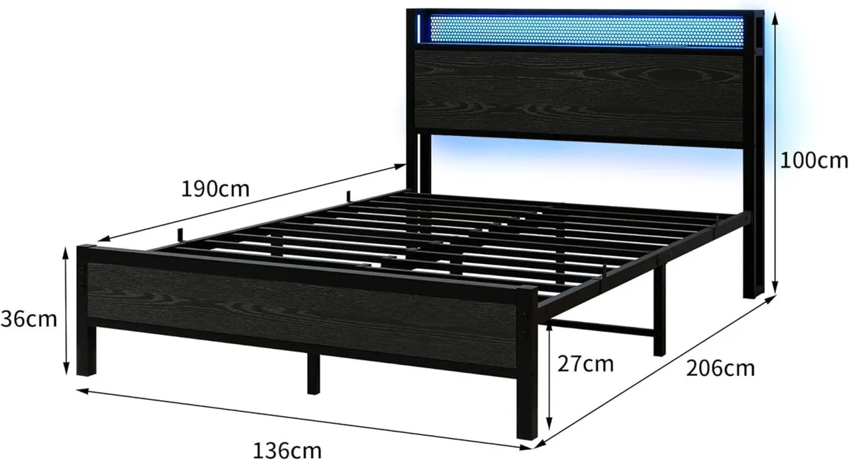 Double Bed Frame with LED Lights/Charging Station - Image 2