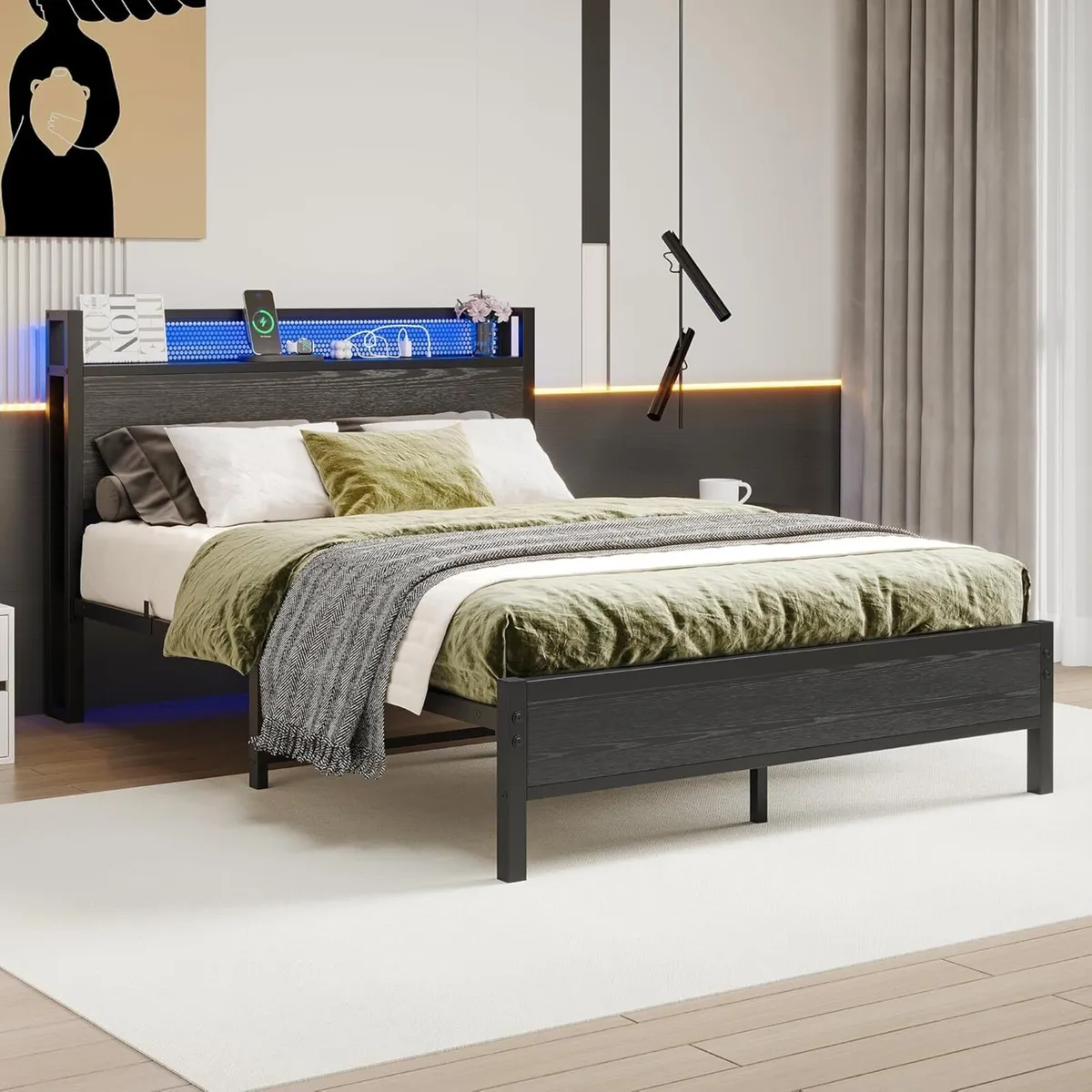 Double Bed Frame with LED Lights/Charging Station - Image 3