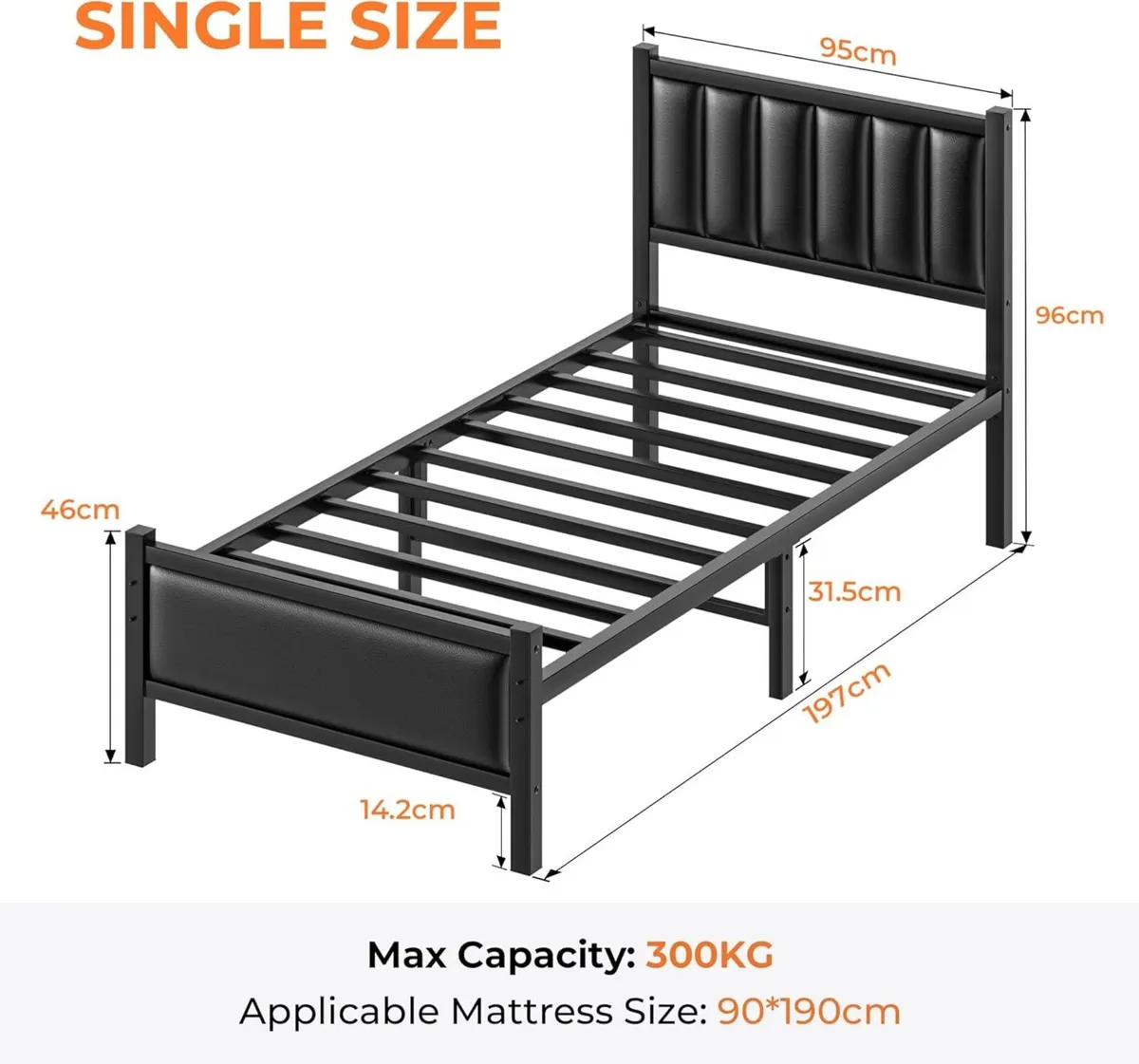 Single Bed Frame with Upholstered Headboard 3ft - Image 2
