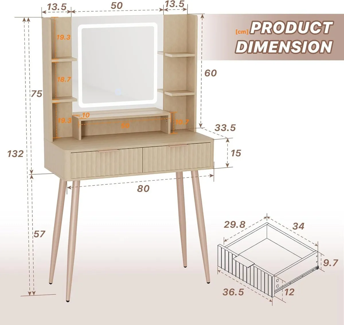 Dressing Table with Mirror and Lights 3 Color - Image 2