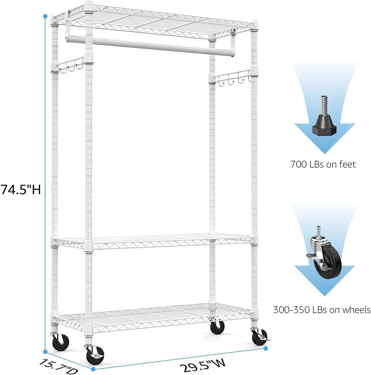Heavy Duty Rolling Garment Rack 3 Tiers Adjustable - Image 3