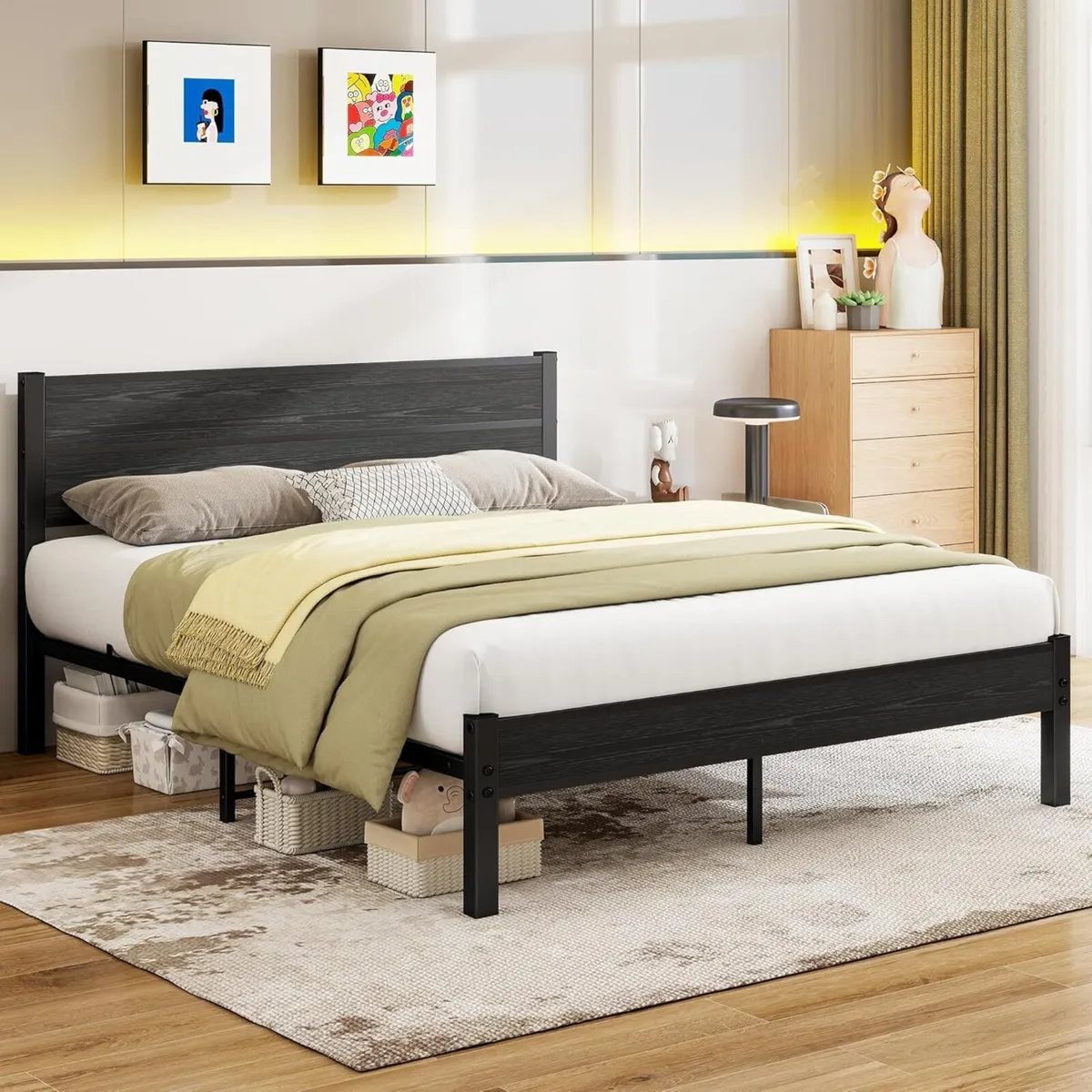 King Size Bed Frame with Wooden Headboard Frames - Image 3