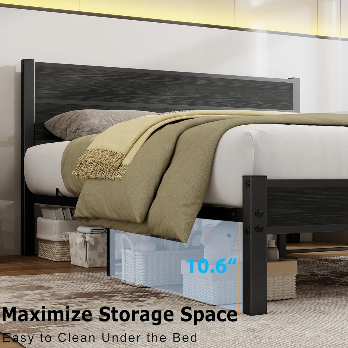 King Size Bed Frame with Wooden Headboard Frames - Image 4