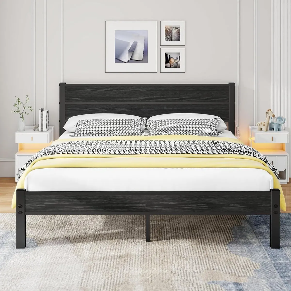 King Size Bed Frame with Wooden Headboard Frames - Image 1