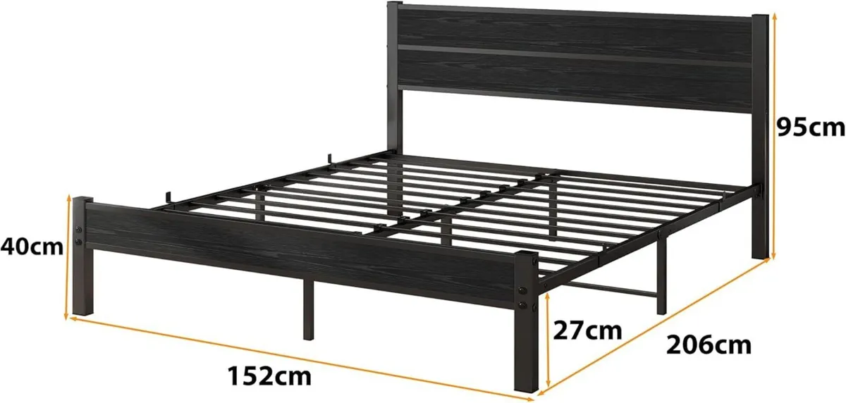 King Size Bed Frame with Wooden Headboard Frames - Image 2