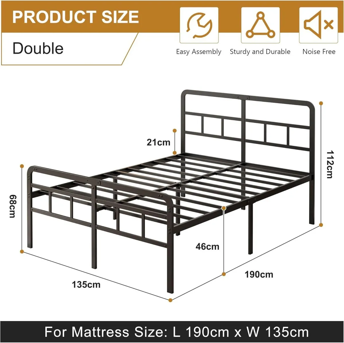 4ft6 Double Bed Frame with Curved Headboard and - Image 2
