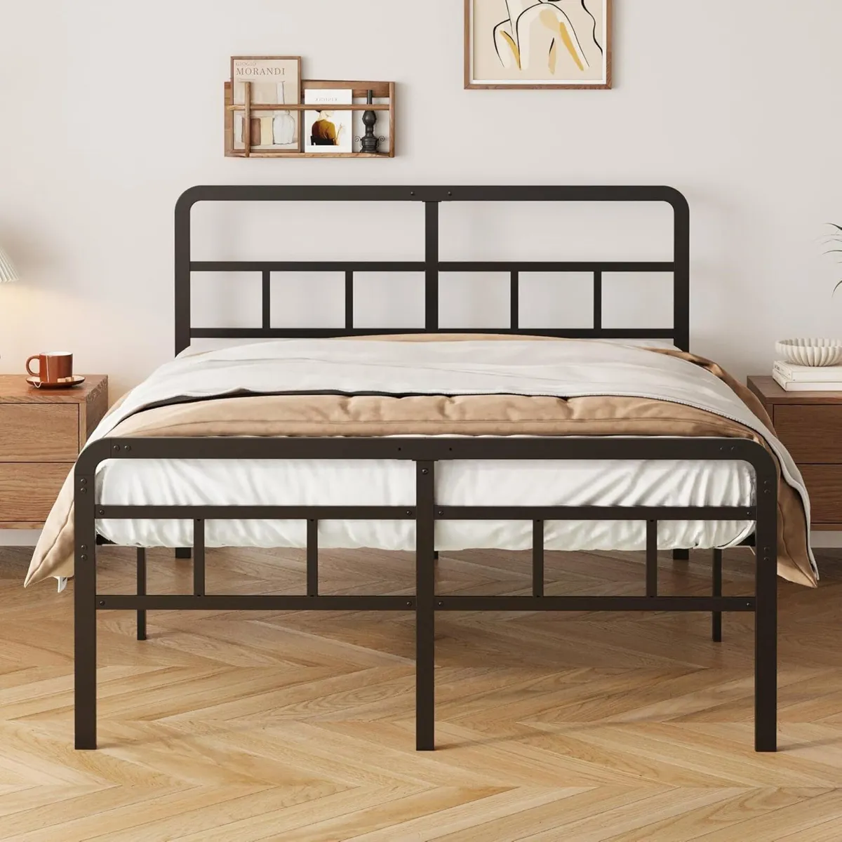 4ft6 Double Bed Frame with Curved Headboard and - Image 3